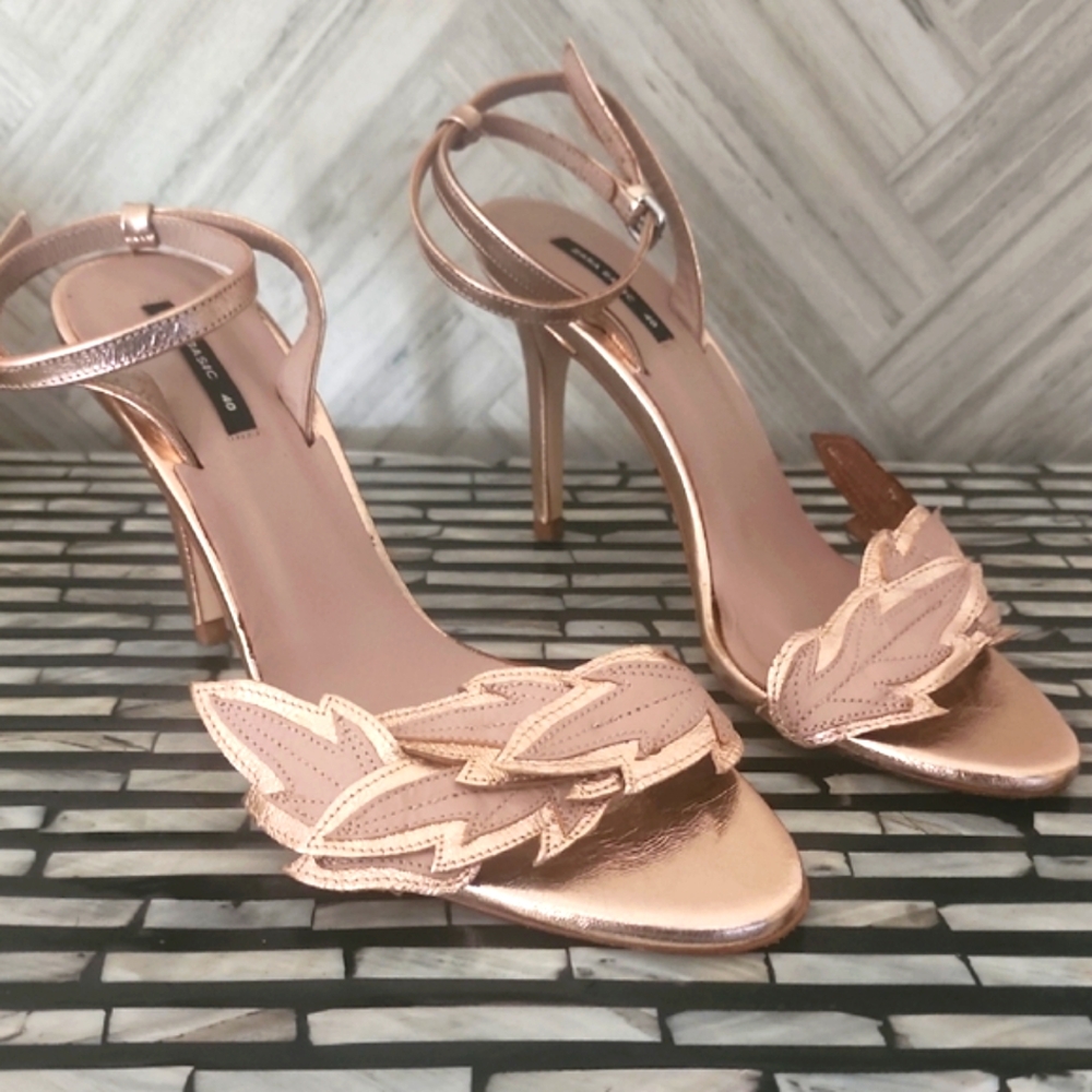 Zara Gold Stiletto Heels with Ankle Straps